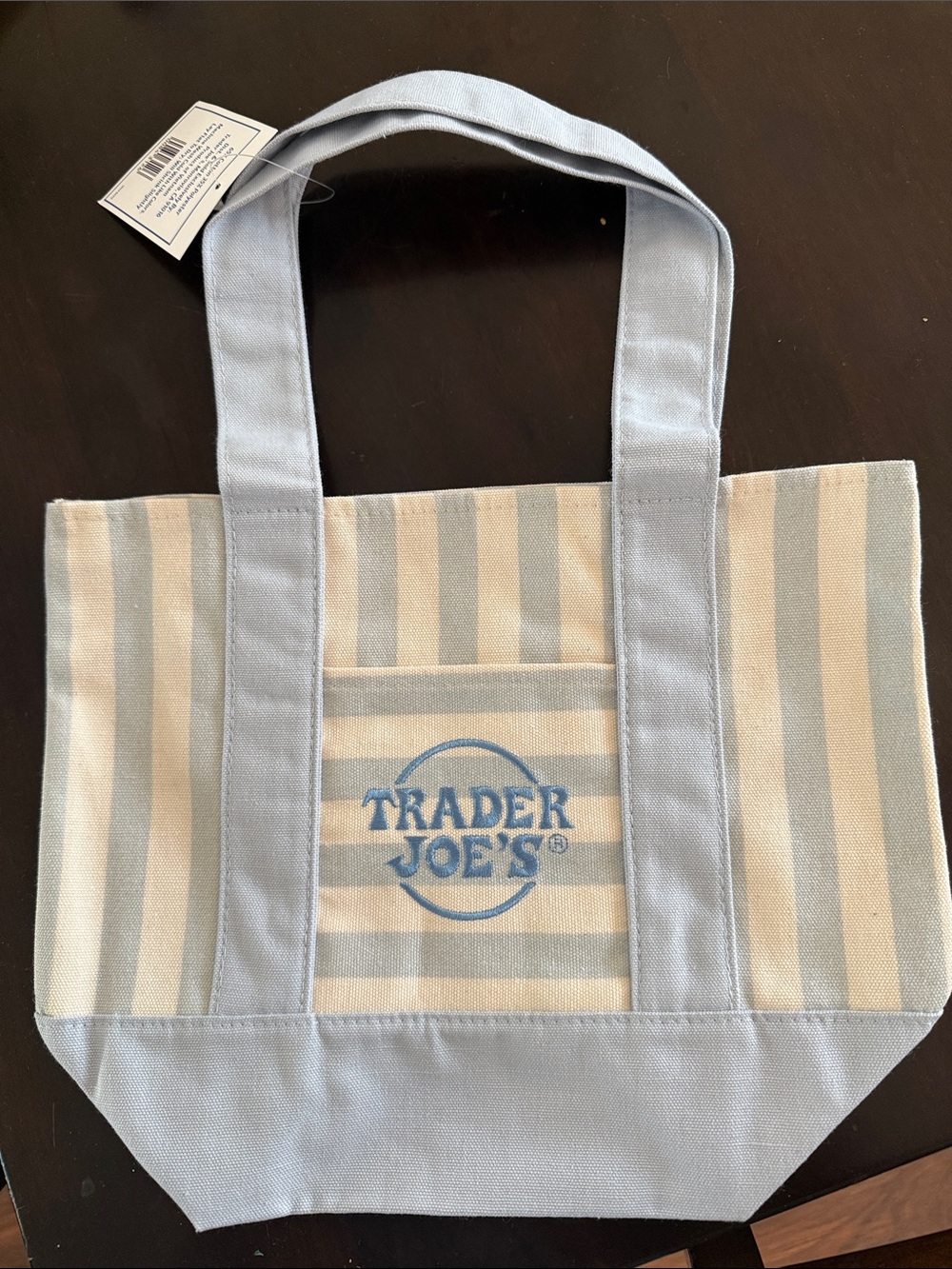 BLUE Trader Joe’s striped mini tote